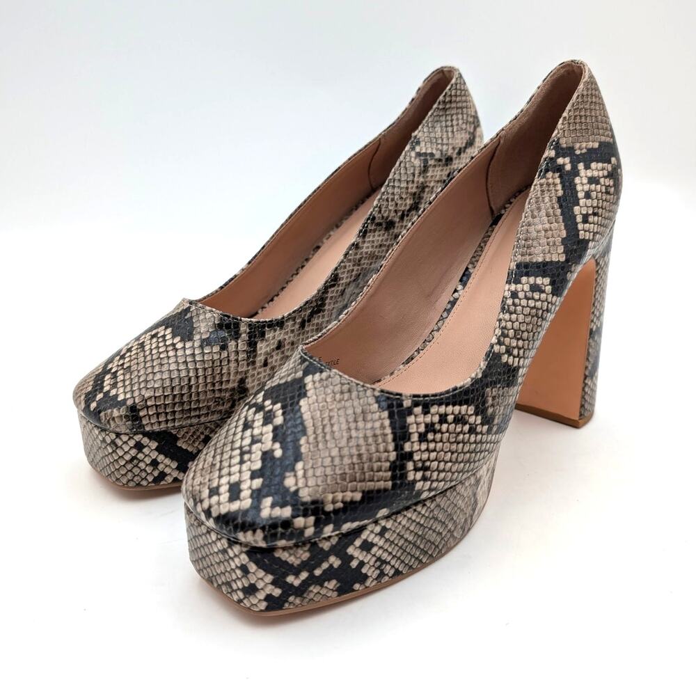 New York & Company Ryla Block Heel Pump Women's Snakeskin Size US8.5 EU39